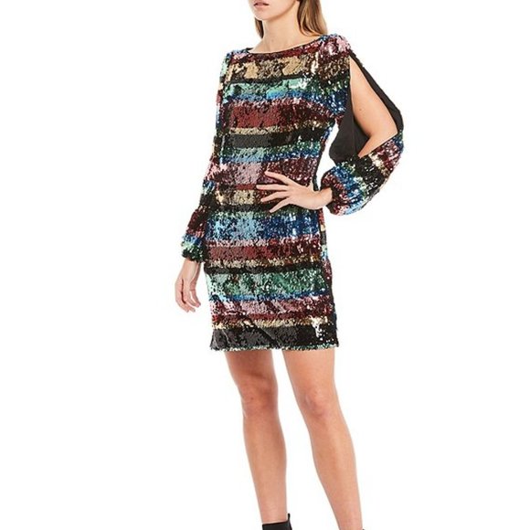 Harlyn Dresses & Skirts - Harlyn Long Cold Shoulder Sleeve Sequin Dress